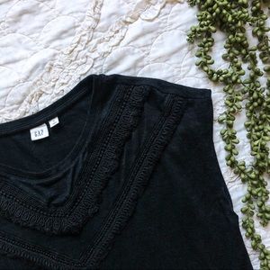 Gap Black Short Sleeve Top with Fringe Detailing